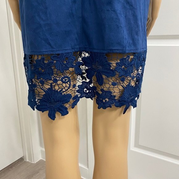 1st Sight Floral Lace Short Sleeve Mini Dress. Blue. Small. Resortwear, Cute - Picture 8 of 11